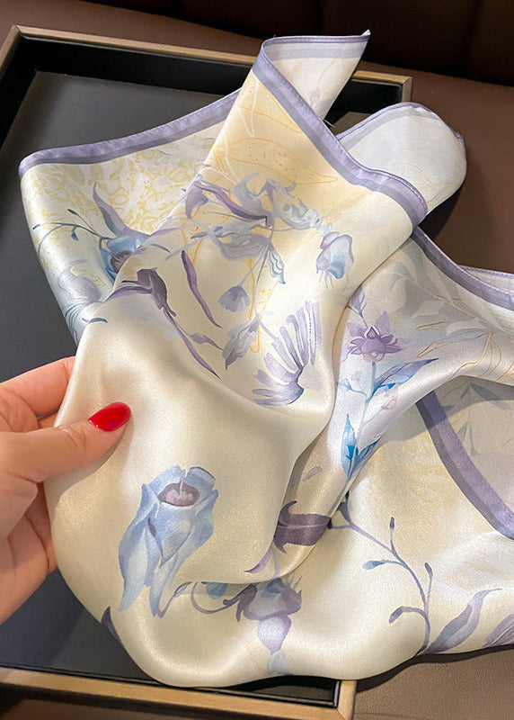 Iris Dusk - Satin Square Scarf with Lavender Bloom Print