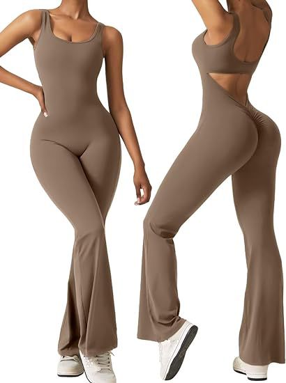 Women Sleeveless Flared Jumpsuit Sexy Backless Vest Tight Hip Lifting Yoga Jumpsuit