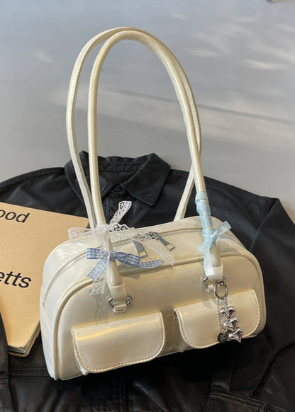 Violetta – Patent Shoulder Bag with Double Pocket & Ribbon Charms