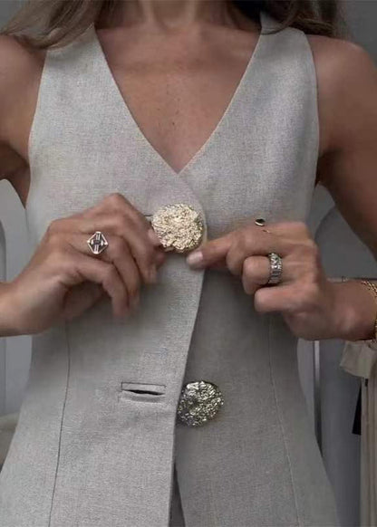 Valette Wide-Leg Set – Statement Button Vest & Linen Blend Trousers