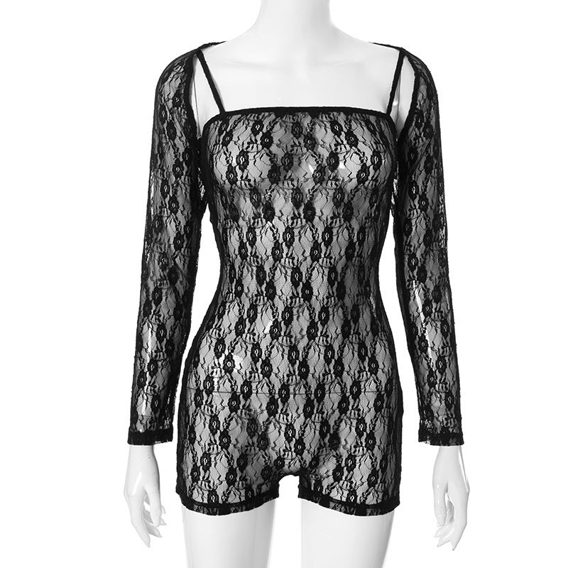 Arrival Women Clothing Sexy Lace Hollow Out Cutout out Long Sleeve Spaghetti Strap Jumpsuit