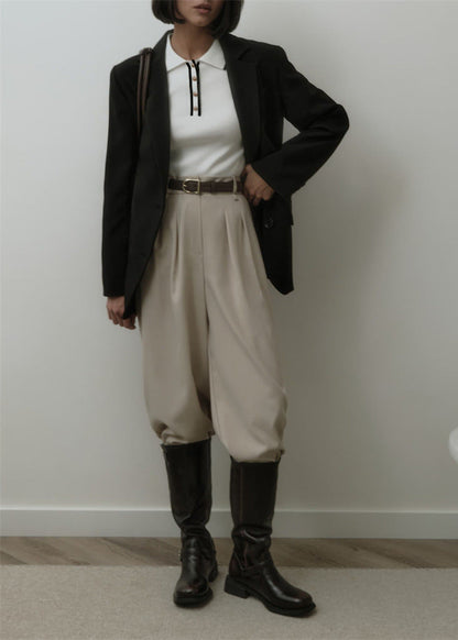 Vienna Line - Ribbed Knit Polo Top with Contrast Trim