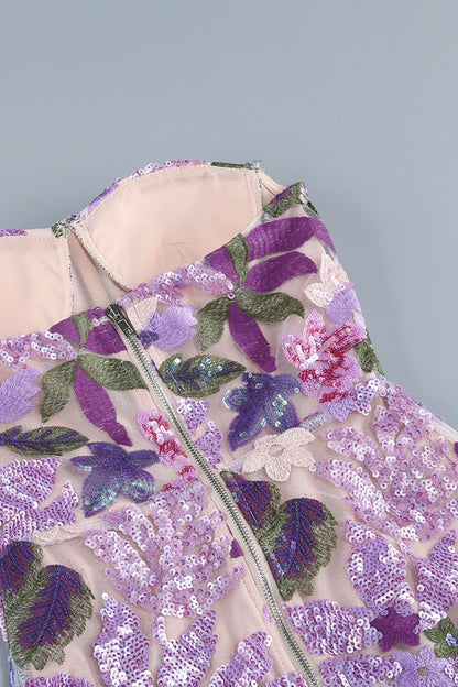 Vestido largo sin tirantes con bordado floral Aurora 