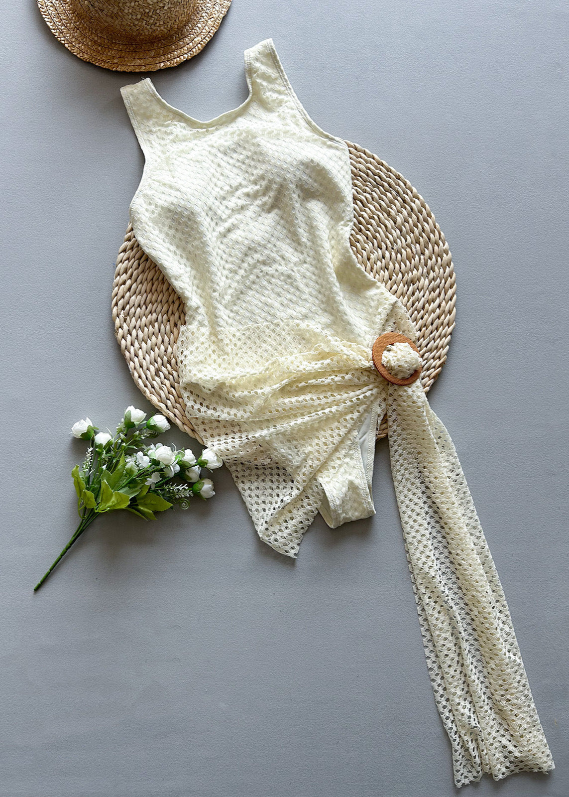 Solea - Crochet One-Piece Swimsuit & Sarong Set