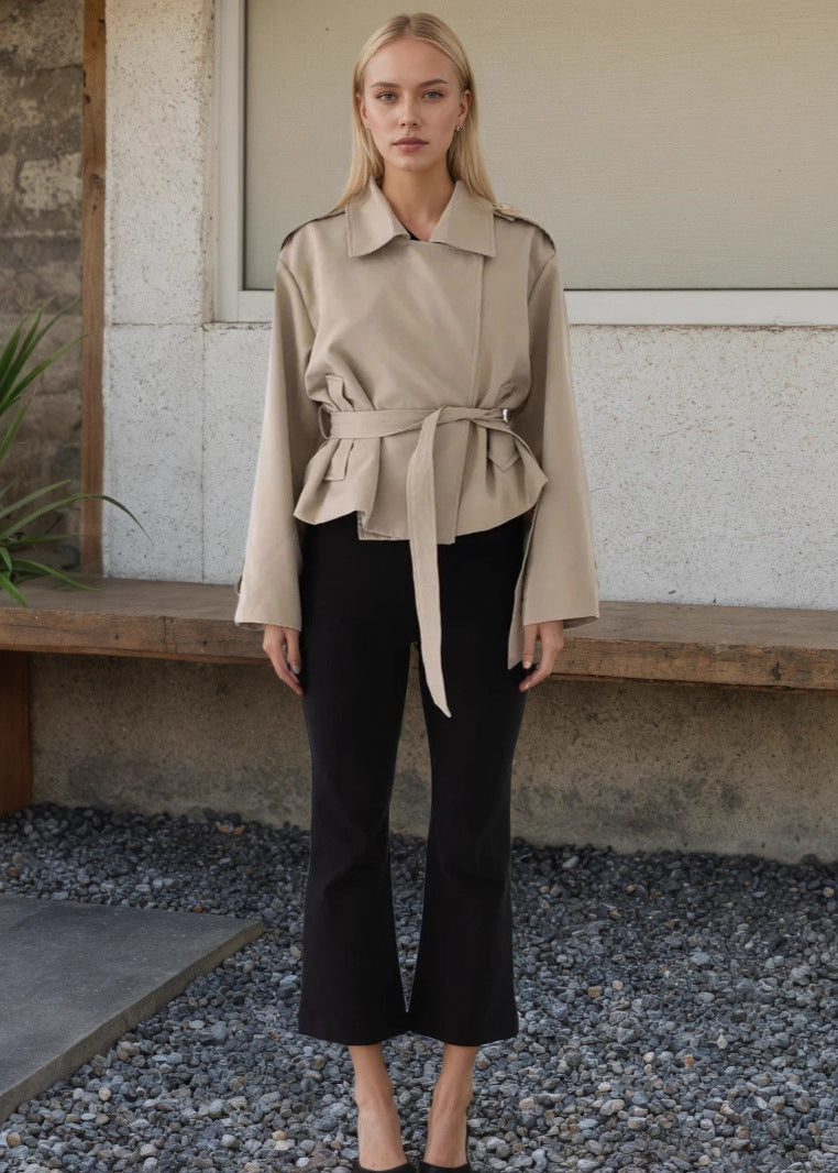 Savina Belted Cropped Trench – Structured Lightweight Jacket