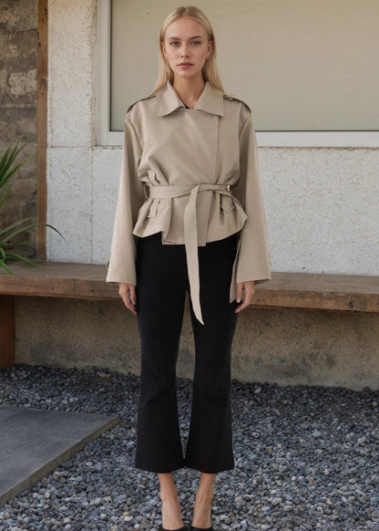 Savina Belted Cropped Trench – Structured Lightweight Jacket