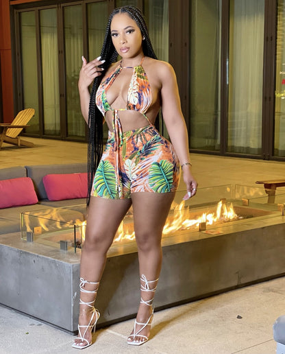 Nuevo mono siamés Gallus con estampado de hojas teñidas (incluye cinturón)