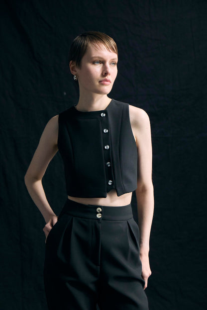 Conjunto de dos piezas formado por chaleco sin mangas y pantalón corto de cintura alta para mujer, primavera y verano