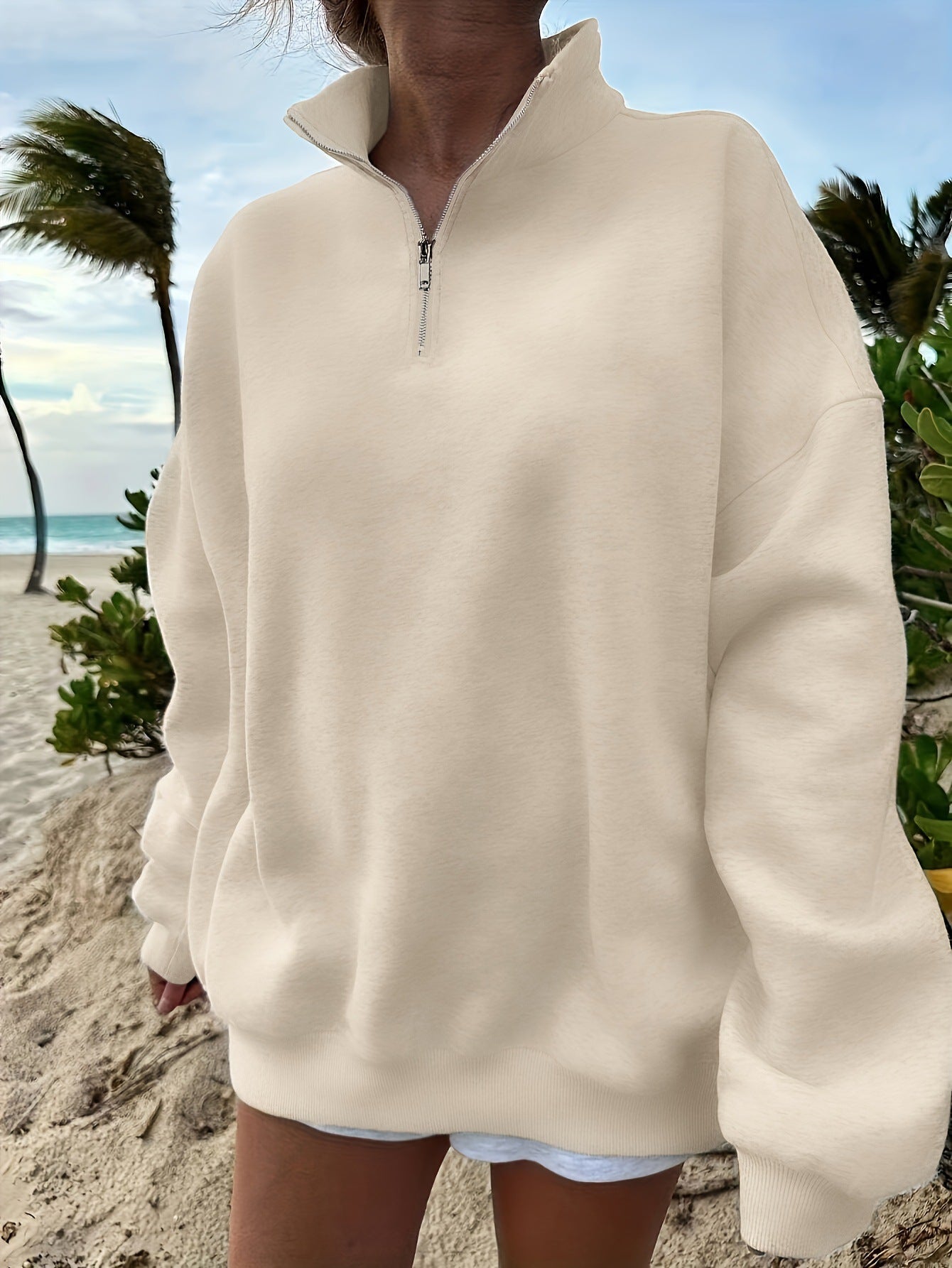 Sweatshirt Outdoor Autumn Winter Casual Loose Long Sleeve Sweatershirt Half Zipper Ladies