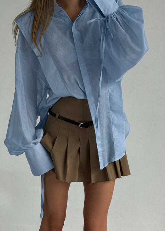 Rosette – Oversized Shirt with Ribbon-Tie Puff Sleeves