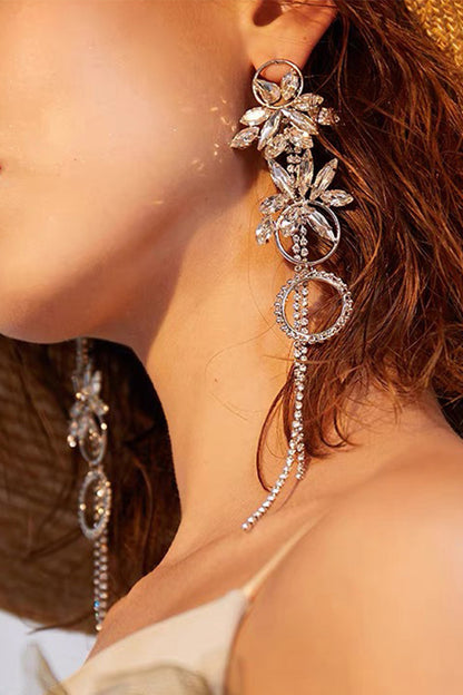 Crystal Flower Tassel Drop Earrings