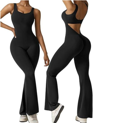 Women Sleeveless Flared Jumpsuit Sexy Backless Vest Tight Hip Lifting Yoga Jumpsuit