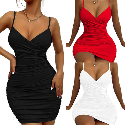 Sexy Strapless High Waist V neck Dress Summer Skinny Sheath Women Clothing
