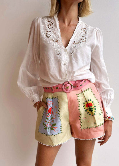 Carmela - Embroidered Linen Shirt and Shorts Set