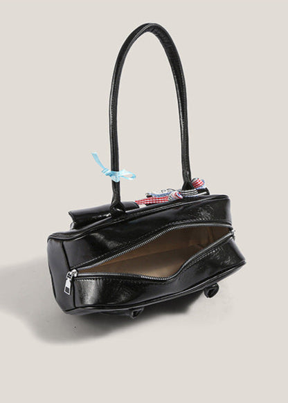 Violetta – Patent Shoulder Bag with Double Pocket & Ribbon Charms