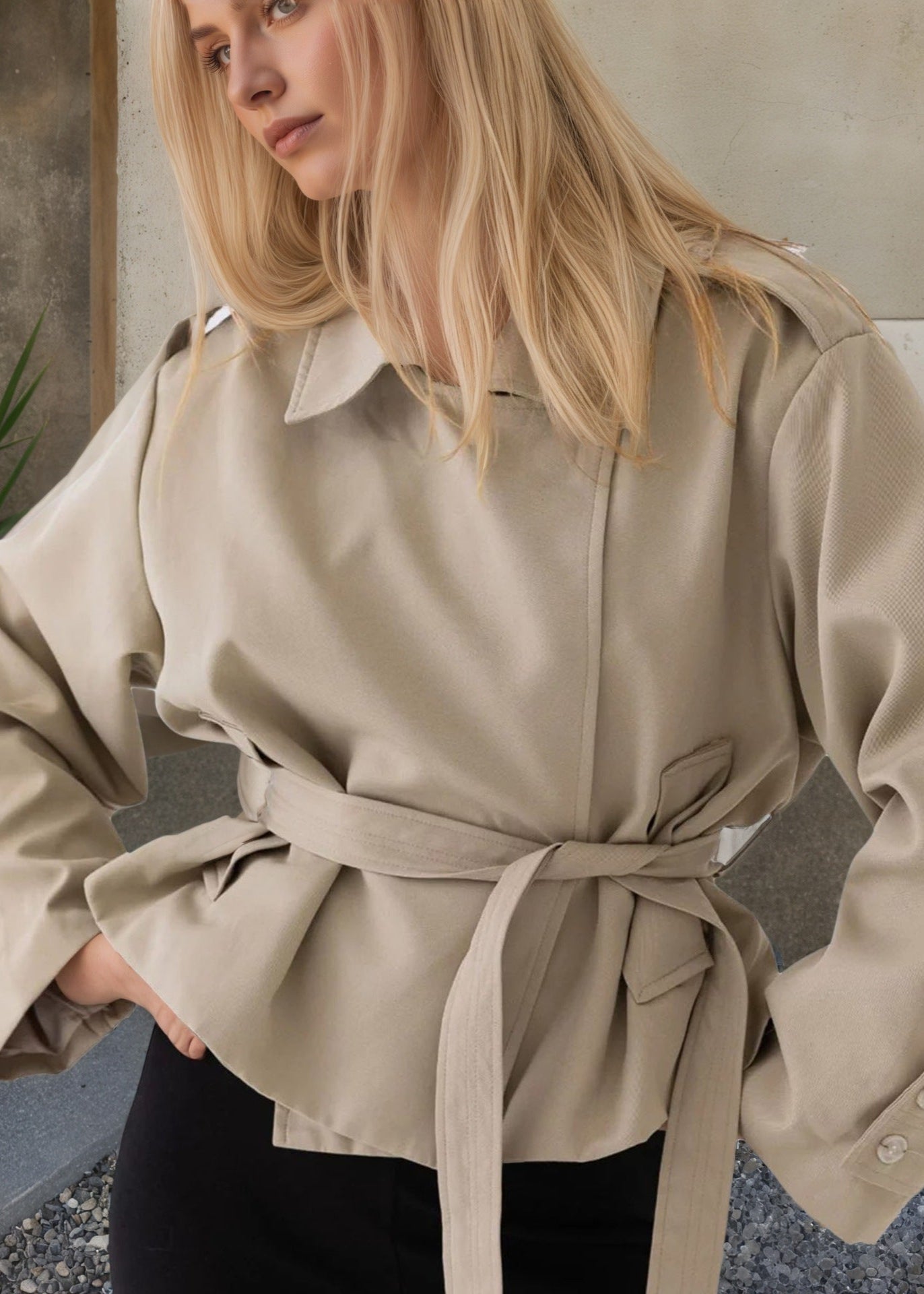 Savina Belted Cropped Trench – Structured Lightweight Jacket