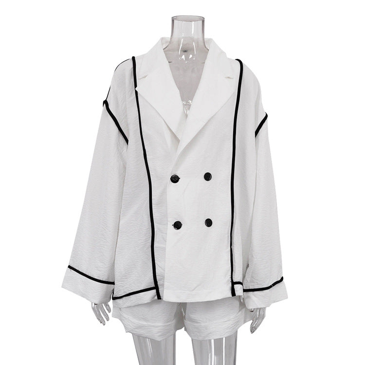 Conjunto informal de dos piezas con cuello y manga larga para mujer, holgado, con cordones y pierna ancha