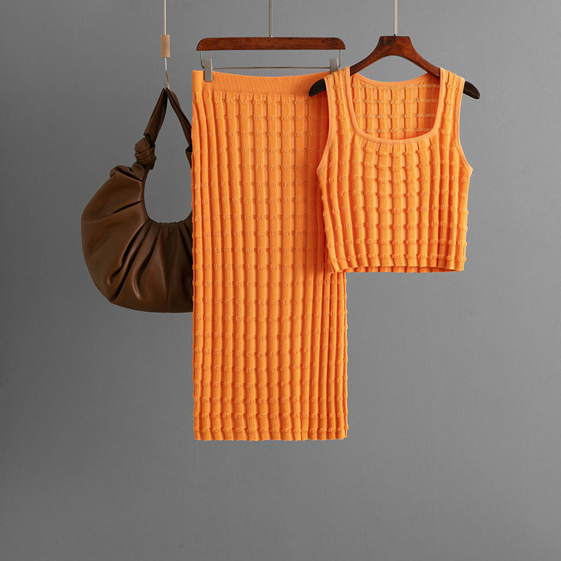 Chaleco sin mangas de verano para mujer, falda superior de punto de dos piezas