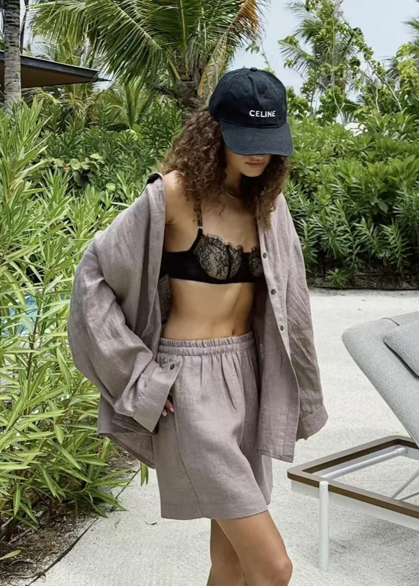 Isla – White Linen Shirt and Shorts Set