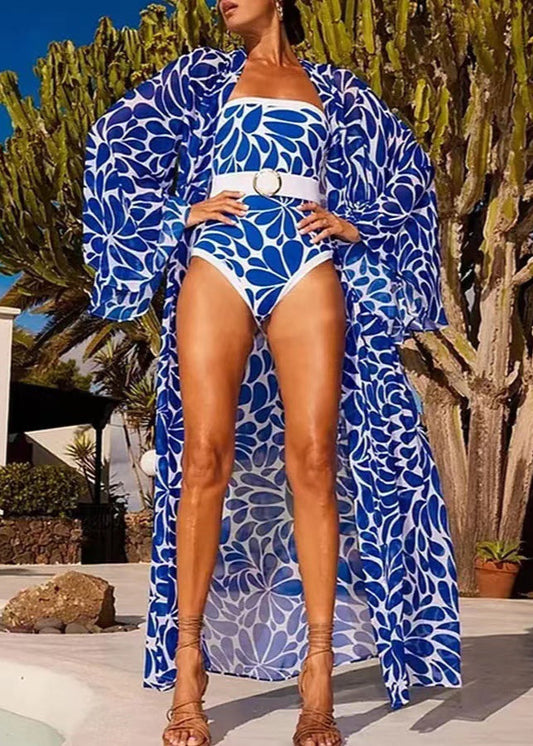 Santorini Breeze Strapless Swimsuit & Sheer Cover-Up Set