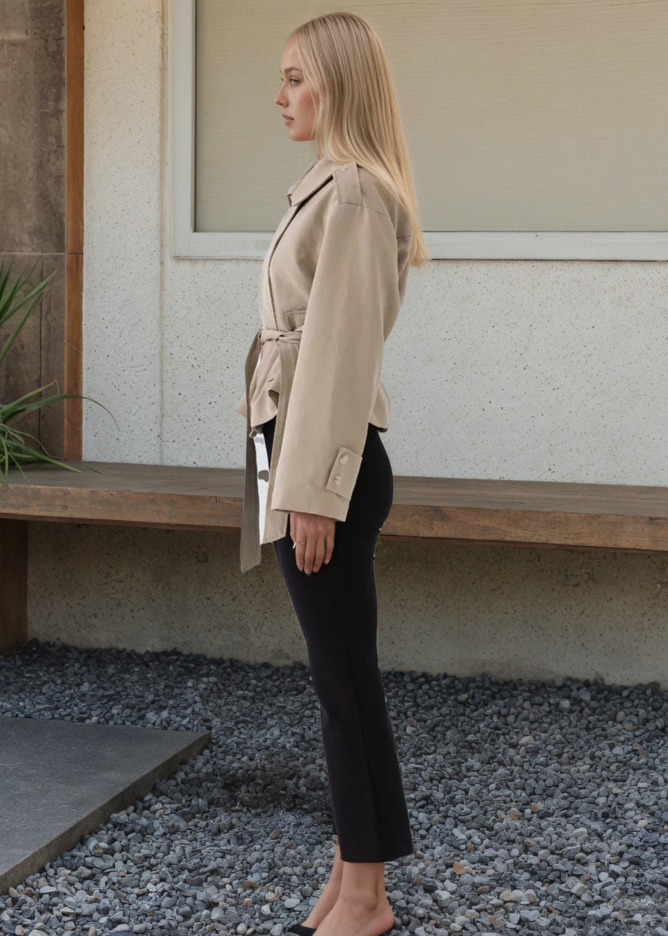 Savina Belted Cropped Trench – Structured Lightweight Jacket