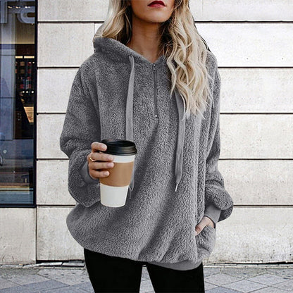 Autumn Winter Women Clothing Long Sleeve Hooded Solid Color Hoodie Cardigan Coat
