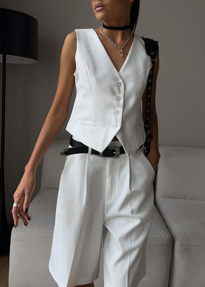 Chic White TailoRed Vest & Bermuda Shorts Set