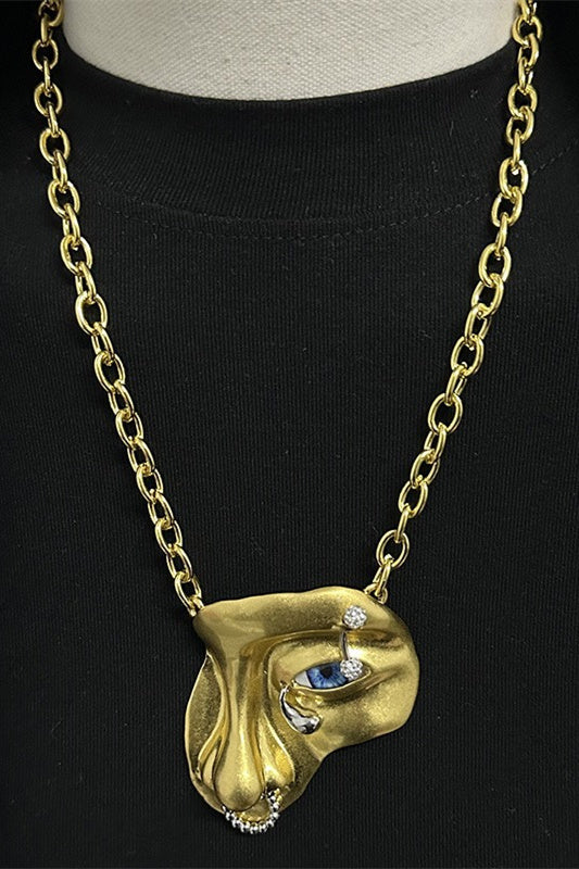 Exaggerated Face Mask Pendant Necklace