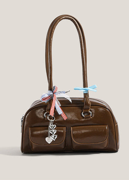 Violetta – Patent Shoulder Bag with Double Pocket & Ribbon Charms