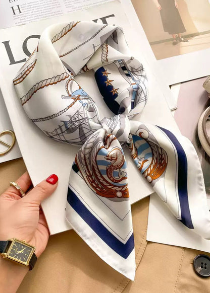 Nautical Crest - Satin Square Scarf with Maritime Motif