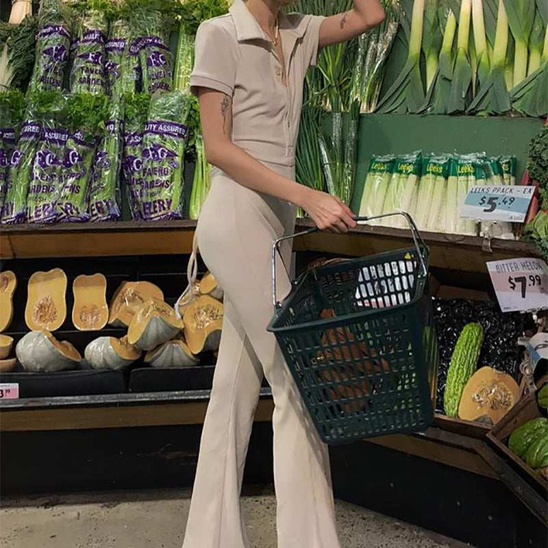 Mono informal ajustado con botones y cuello sin espalda para mujer, ropa de otoño e invierno, pantalones de corte bota