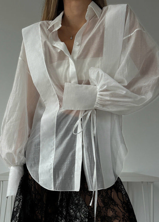 Rosette – Oversized Shirt with Ribbon-Tie Puff Sleeves