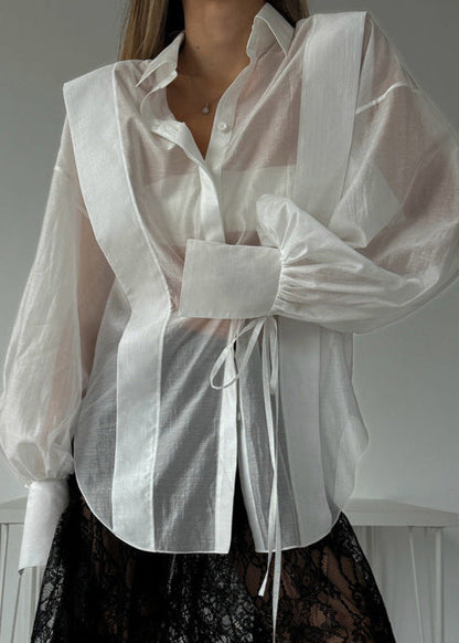 Rosette – Oversized Shirt with Ribbon-Tie Puff Sleeves