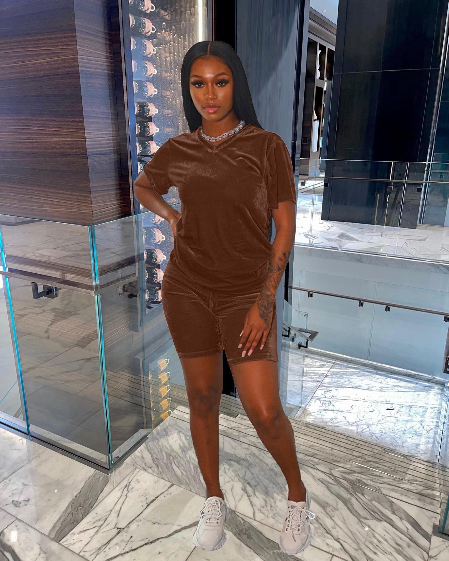 Ropa de mujer, conjunto de dos piezas de terciopelo, informal, para mujer