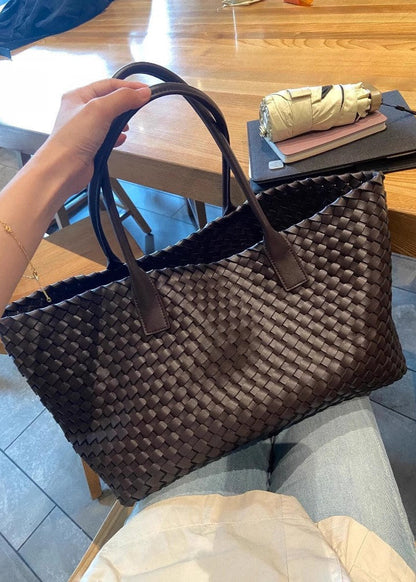 Woven Leather Tote Bag – Large Capacity Handbag for Women