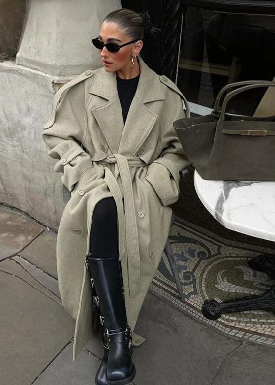 Sage Oversized Belted Coat