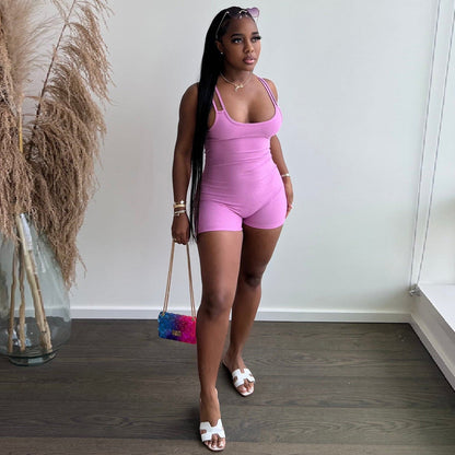 Mono deportivo ajustado con tirantes para mujer, mono de verano