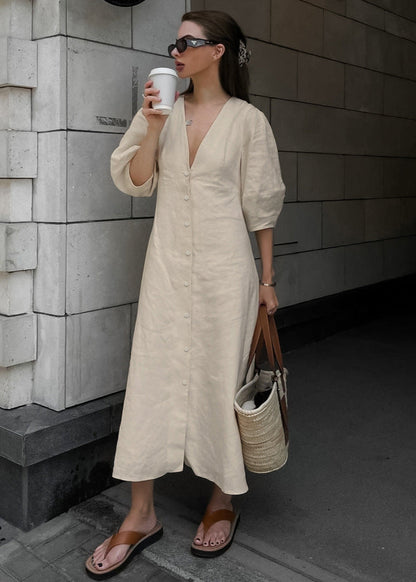 Noelle – Linen Button-Down Midi Dress
