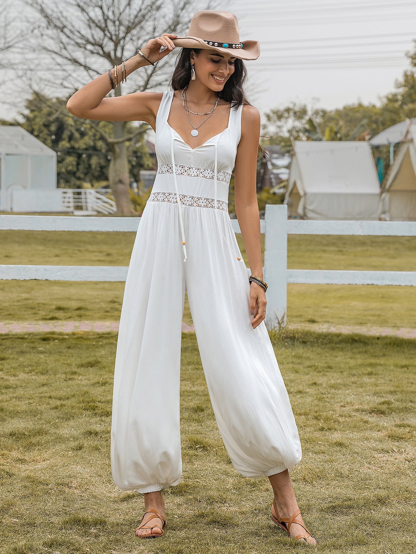 Monos sexys de cintura alta con aberturas y tirantes finos y cordón ajustable para mujer