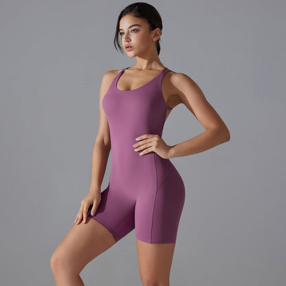 Spring Summer Gym Sexy Shaping Romper Yoga Clothes One Piece Belly Contracting Close Fitting Sports Back Shaping One Piece