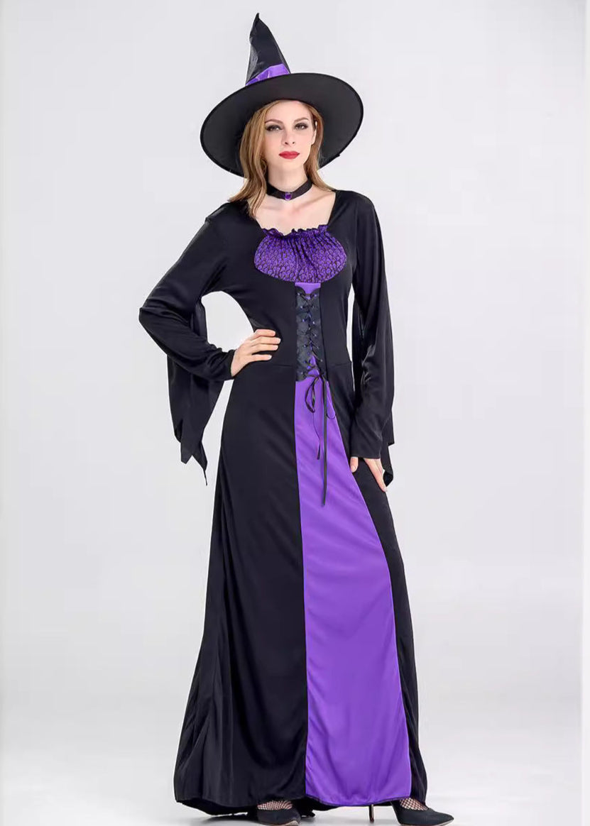 Mystic Charm - Women’s Black and Purple Witch Costume with Hat