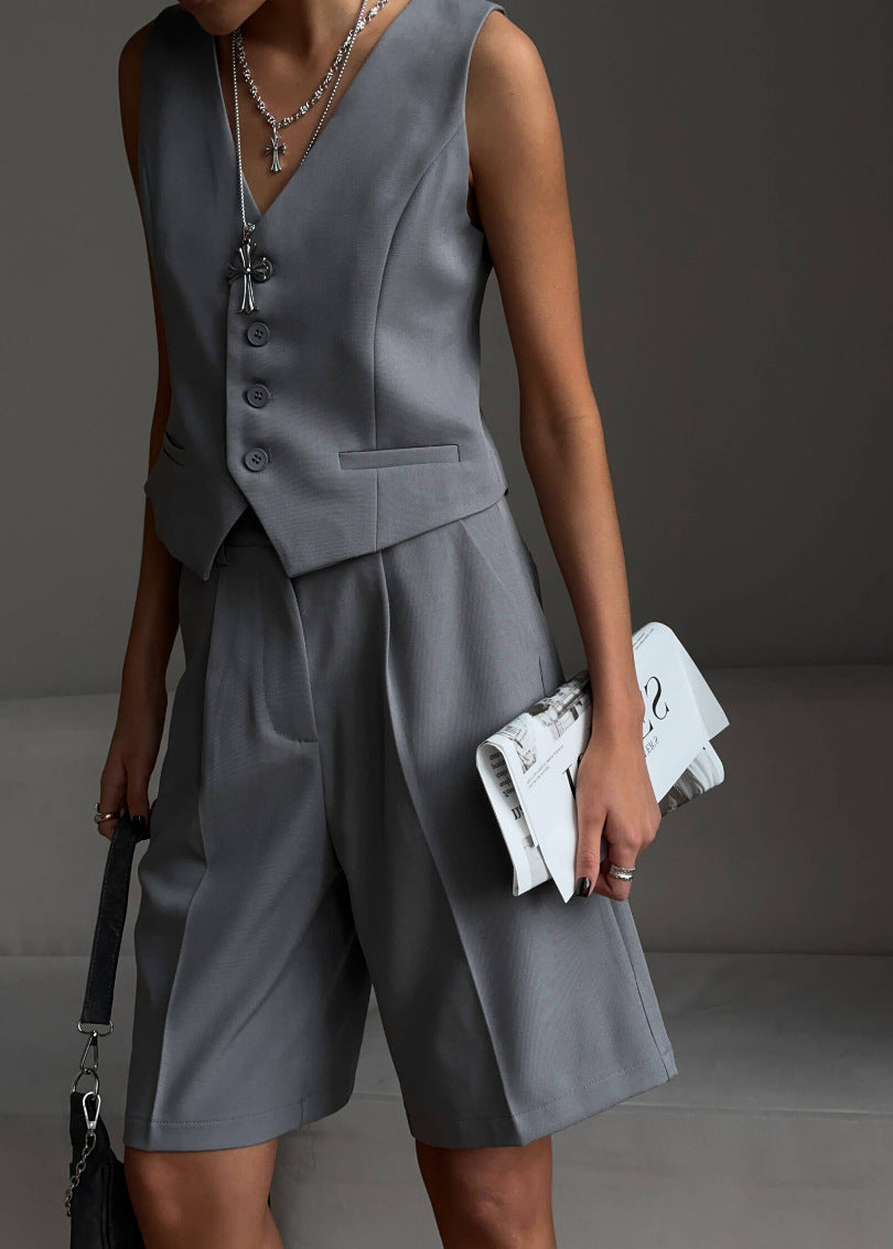 Chic White TailoRed Vest & Bermuda Shorts Set