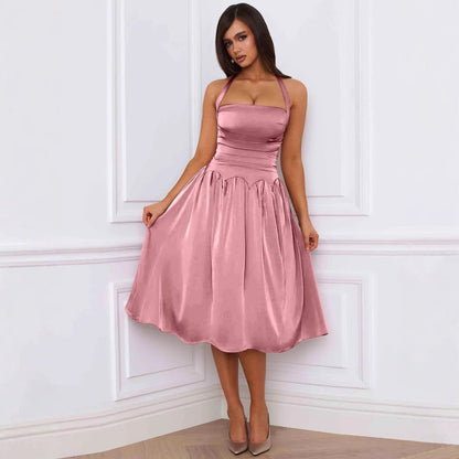 Vestido midi sexy sin mangas con espalda descubierta y cordones para otoño e invierno