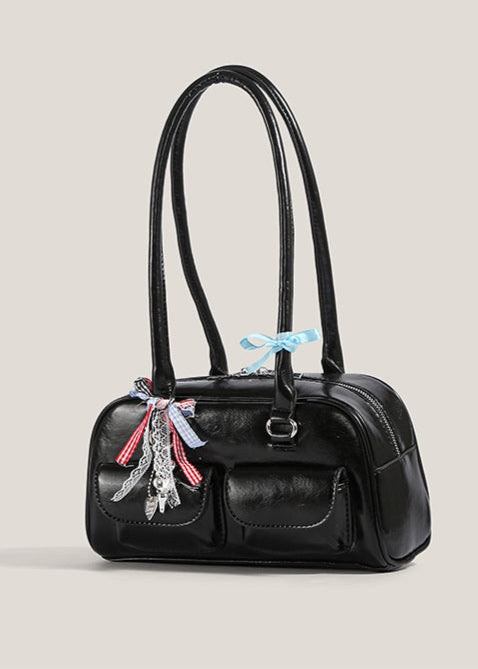 Violetta – Patent Shoulder Bag with Double Pocket & Ribbon Charms