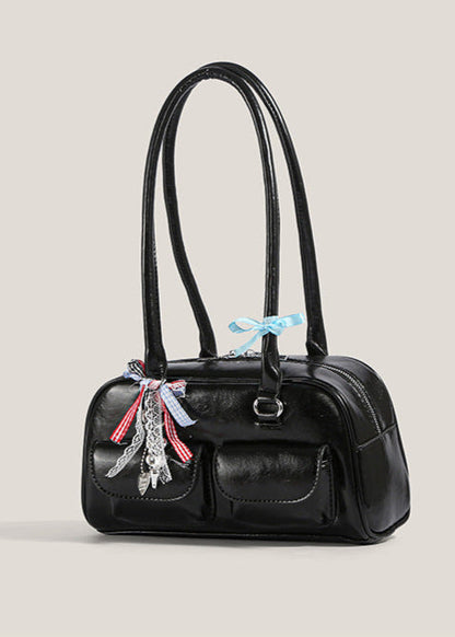 Violetta – Patent Shoulder Bag with Double Pocket & Ribbon Charms