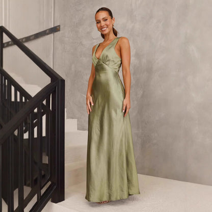 Women Dress Solid Color V neck Slim Fit Sexy Dress Evening Dress