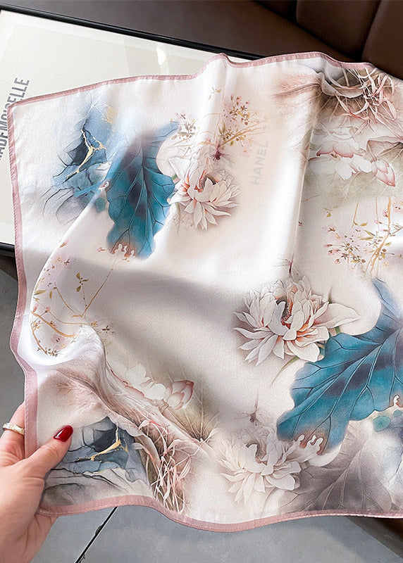 Lotus Veil - Floral Satin Square Scarf
