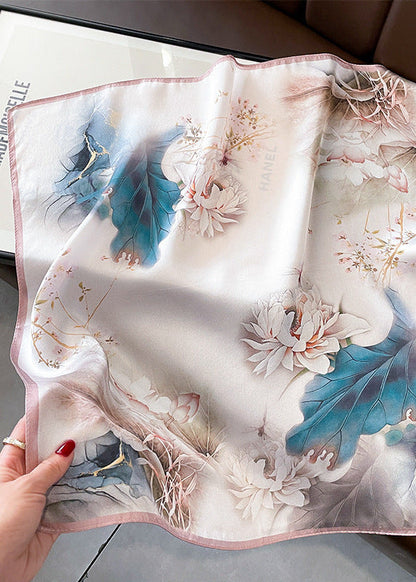 Lotus Veil - Floral Satin Square Scarf