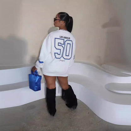 Sudadera informal de manga larga con estampado gráfico de letras para mujer