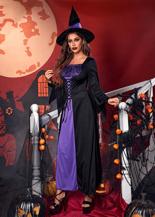 Mystic Charm - Women’s Black and Purple Witch Costume with Hat